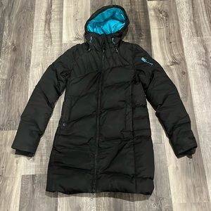 Salomon black long down jacket size small
